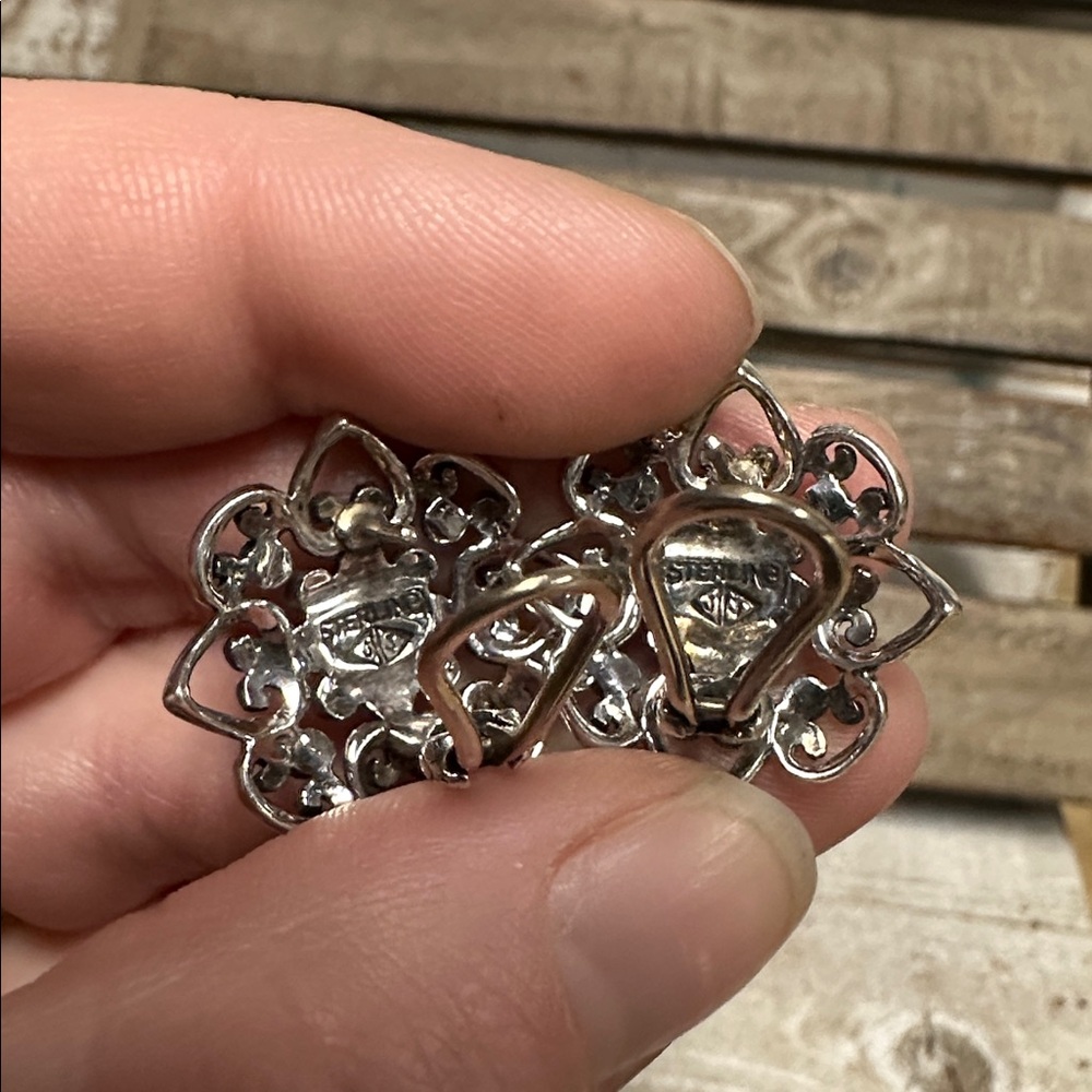 Judith Jack great shape Marcasite sterling silver 925 stamped signed earrings - Picture 7 of 8